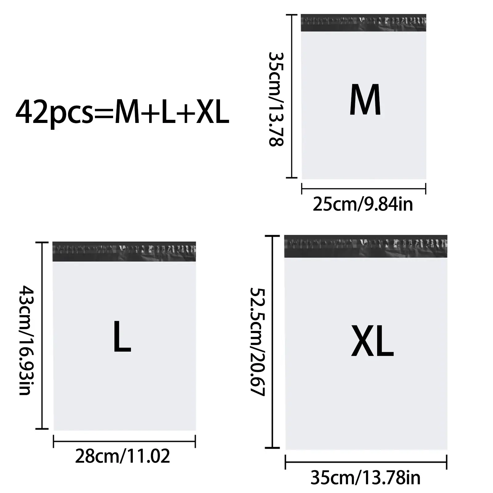 42pcs polyethylene mailer bags, self-sealing waterproof plastic mailing envelopes, multiple sizes (14 of each size), suitable for e-commerce shipping, postal packaging bags for shipping, Shipping Supplies