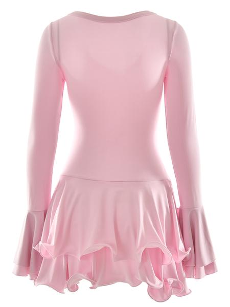 Women's Plain Ruffle Trim Button Dress, Elegant Street Fashion Long Sleeve Dress for Party Club Dating Wear, Ladies Dress for All Seasons