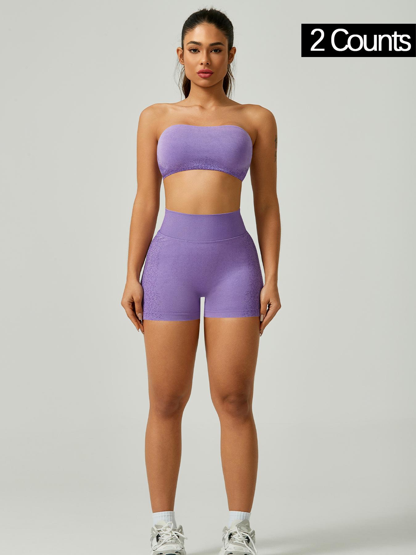 Women's Solid Cross Back Bandeau Top & High Waist Shorts Sports Set, Sporty Casual Breathable Comfortable Two-piece Outfits for Yoga Gym Workout Running, Ladies Spring Sportswear, Workout Running Clothes, Gym Sets