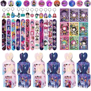 Korean cartoon girl group birthday party gift set of 5 pieces, specially for party favors, includes 12 bracelets, 12 keychains, 12 candy boxes, 9 cartoon sticker sheets, 12 cartoon badges, a perfect choice for birthday parties
