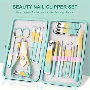 Manicure Set 18 in 1 Stainless Nail Clipper set, nail clippers, fingernail & toenail clippers, Manicure Tools, pedicure tools, Suitable for Travel Manicure Kit, Nail Set Kit With Everything Profe,Toe Nail Kit,Nail Care Kit (Gradient color)