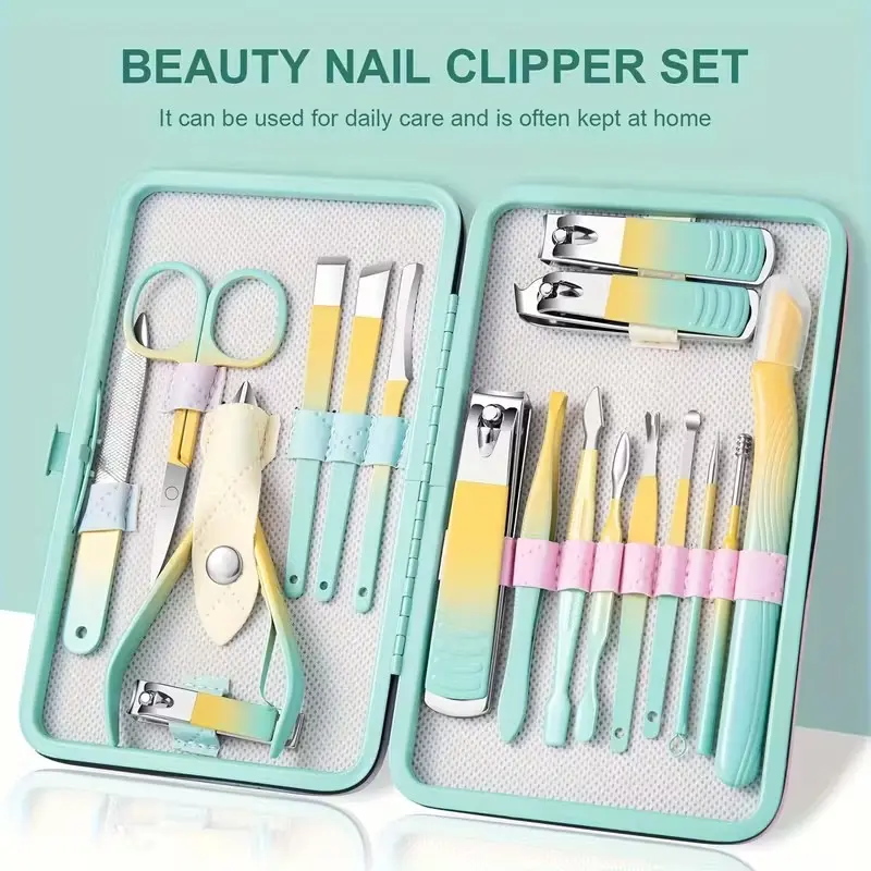 Manicure Set 18 in 1 Stainless Nail Clipper set, nail clippers, fingernail & toenail clippers, Manicure Tools, pedicure tools, Suitable for Travel Manicure Kit, Nail Set Kit With Everything Profe,Toe Nail Kit,Nail Care Kit (Gradient color)