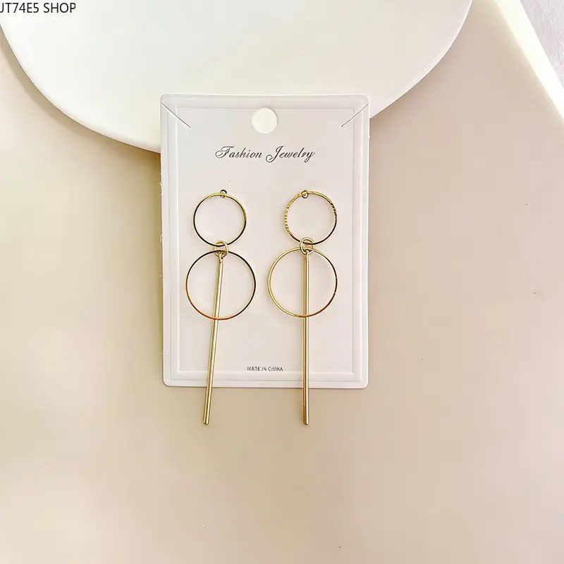 Popular European American Double-Ring Long Stud Earrings, Niche Exaggerated Personalized Temperament Ear Jewelry for Women