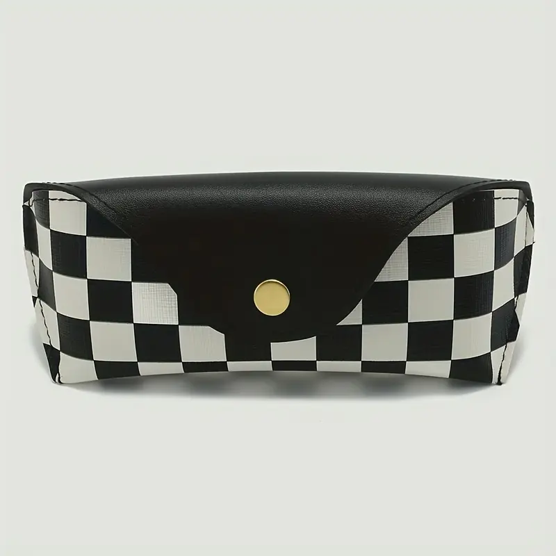 Women's Plaid Leather Sunglasses Case - Slim Lightweight U-Shaped Unisex Daily Use Eyewear Storage with Snap Buckle, Scratch-Proof Fabric, Dust Accumulation Prevention, Frame Protection, Plastic Accents (Luggage & Bag Accessory) sohochic