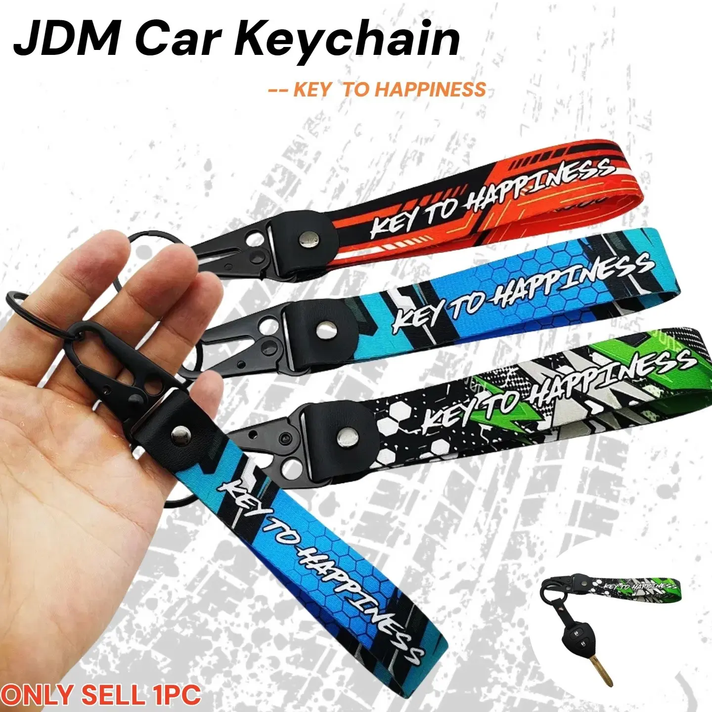 Jdm Sporty Car Keychain, Key to Happiness Auto & Motorcycle Key Ring, Backpack Strap, Durable Anti-Loss, Fashionable Bike Accessory KEY TO HAPPINESS