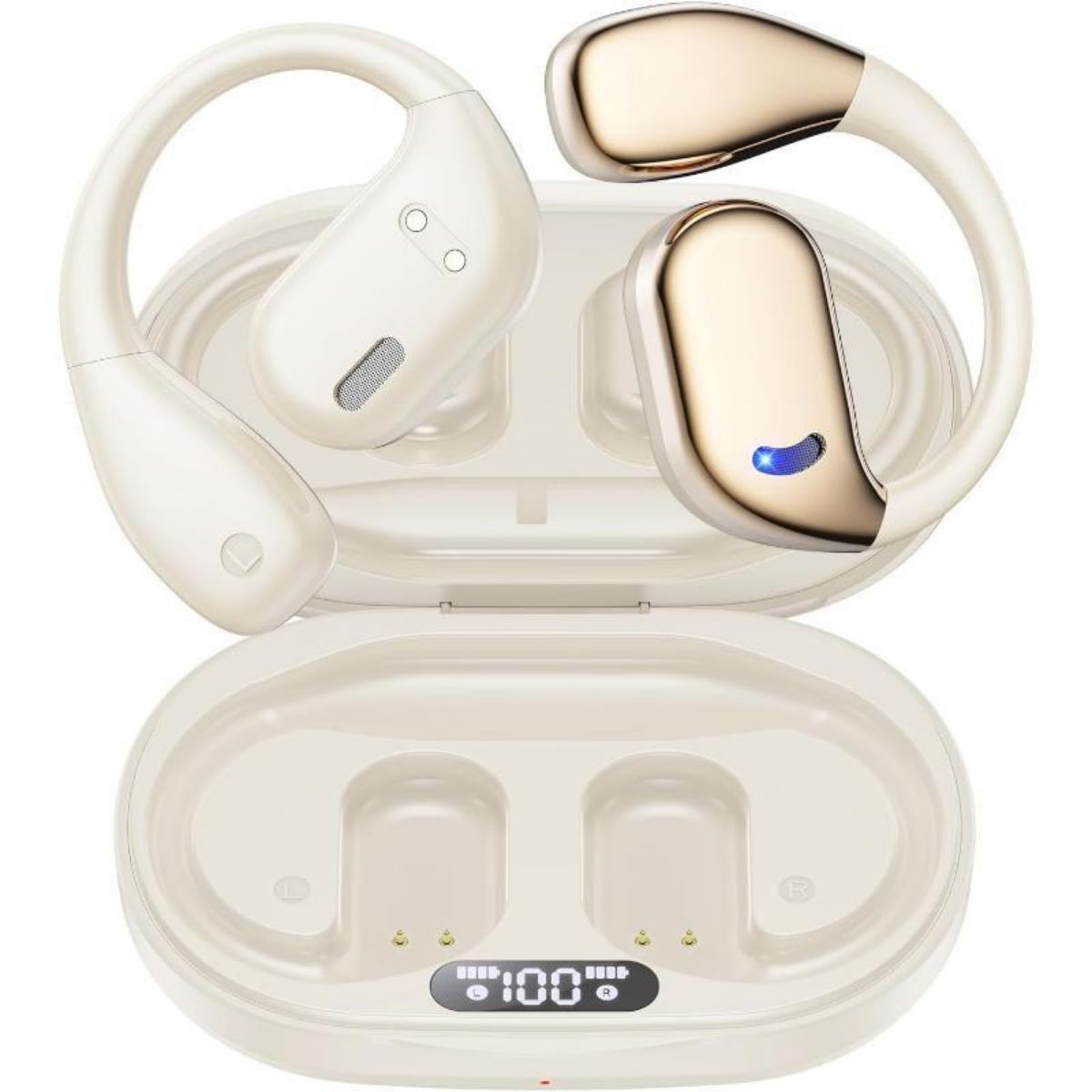 Open Ear Headphones Wireless Bluetooth, 60hrs Play 8D Sound Earphone Sport Earbuds with LED Display Over-Ear Buds Earhooks Built-in Mic Headset for Running Workout Driving