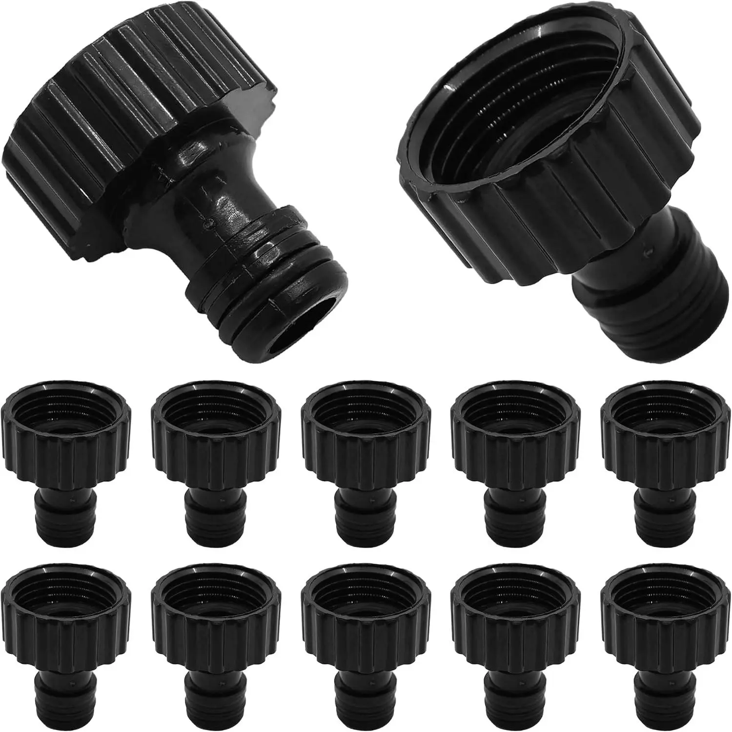 12 count Garden Hose Quick Connect Fittings 3/4 Inch GHT Female Thread, Black Plastic Water Hose Adapters for Irrigation and Outdoor Watering