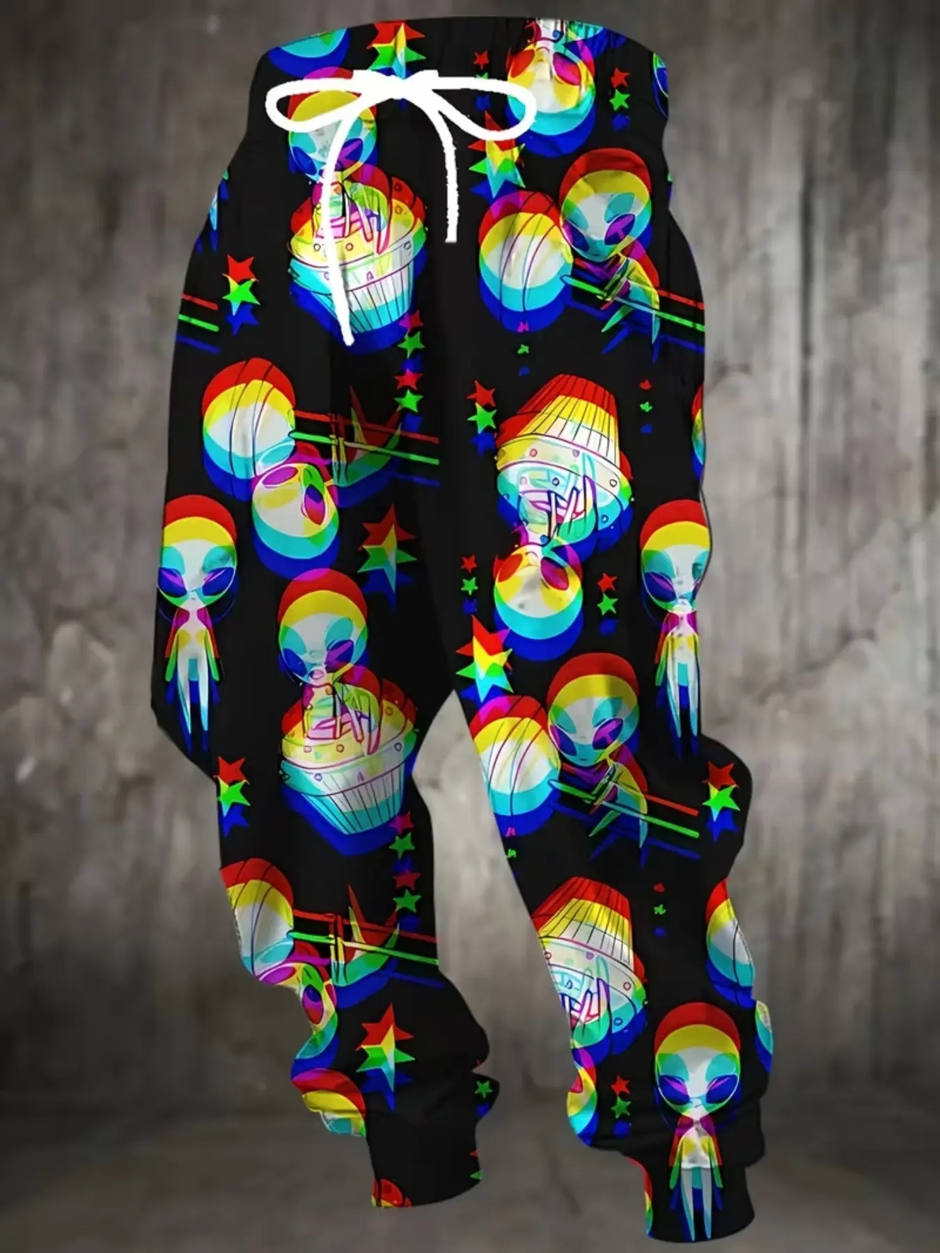 Men's Sweatpants, Tropical Sunset Island Coconut Tree Guitar Peace Symbol 3D Print, Drawstring Casual Long Pants, Loose-Fitting, All Seasons
