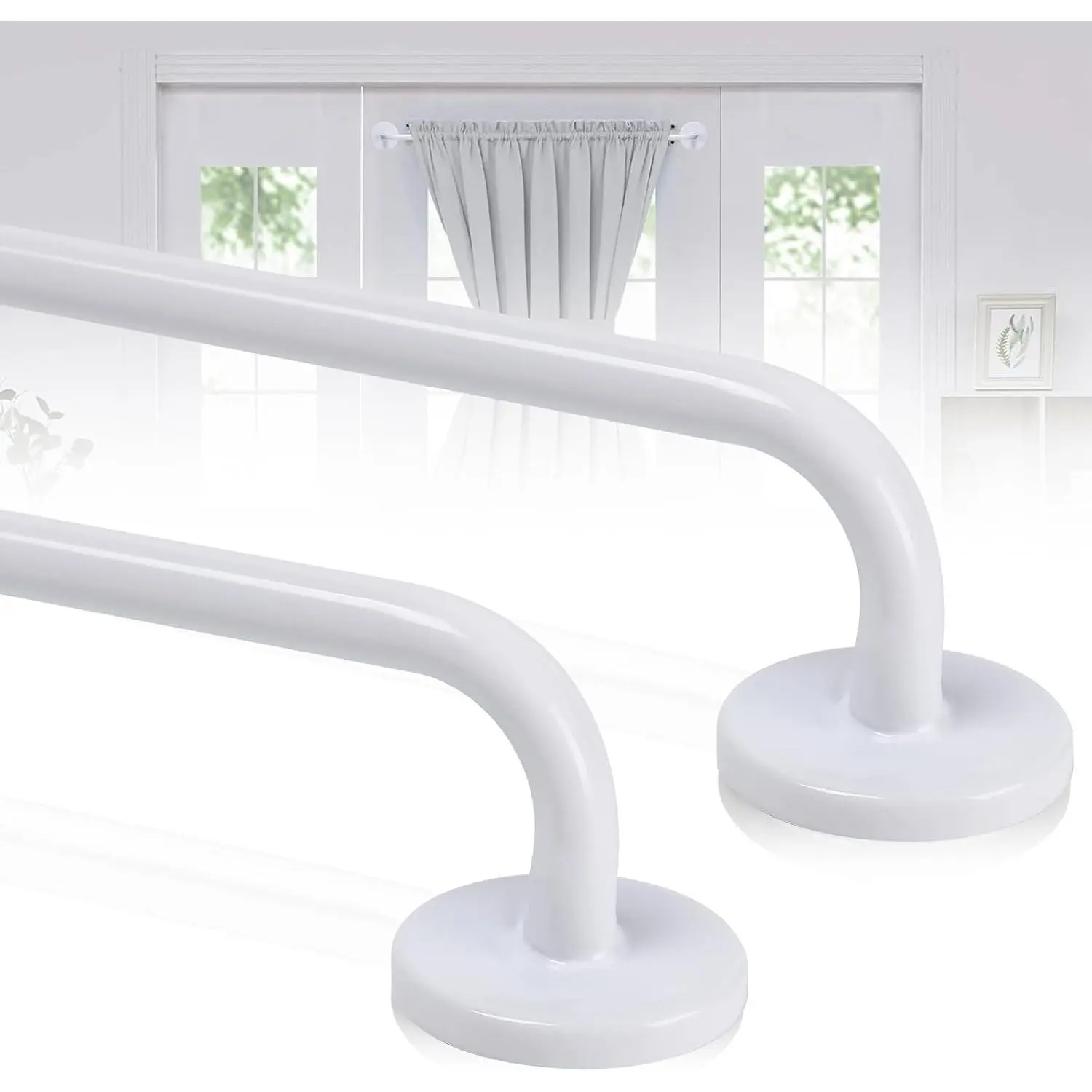 2 Pack Magnetic Curtain Rods for Metal Doors, 17-30in No-Drill Rods, White | Tool-Free Installation, Strong Magnetic Hold, Stepless Adjtable, Damage-Free Hanging, French Doors, Metal front/back doors