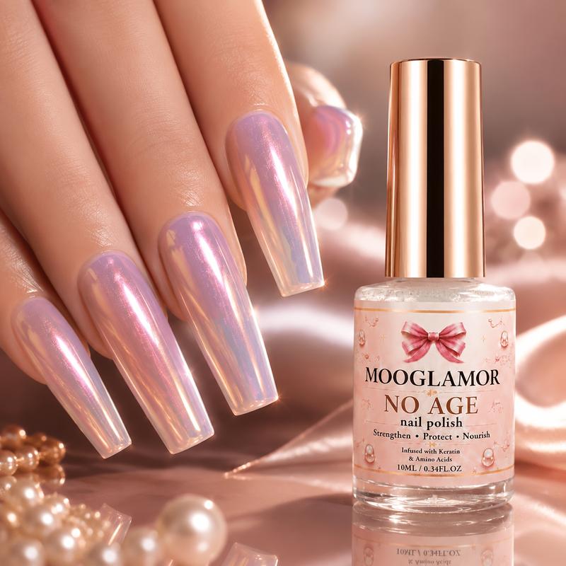 Iridescent Pink Shimmer Nail Polish - Salon-Quality Nail Care Lacquer for Manicure, High-Glossy, Thin-Coat Application, Aerosol-Containing, All Lengths Fit, Natural/Acrylic/Gel Finger & Toe Use