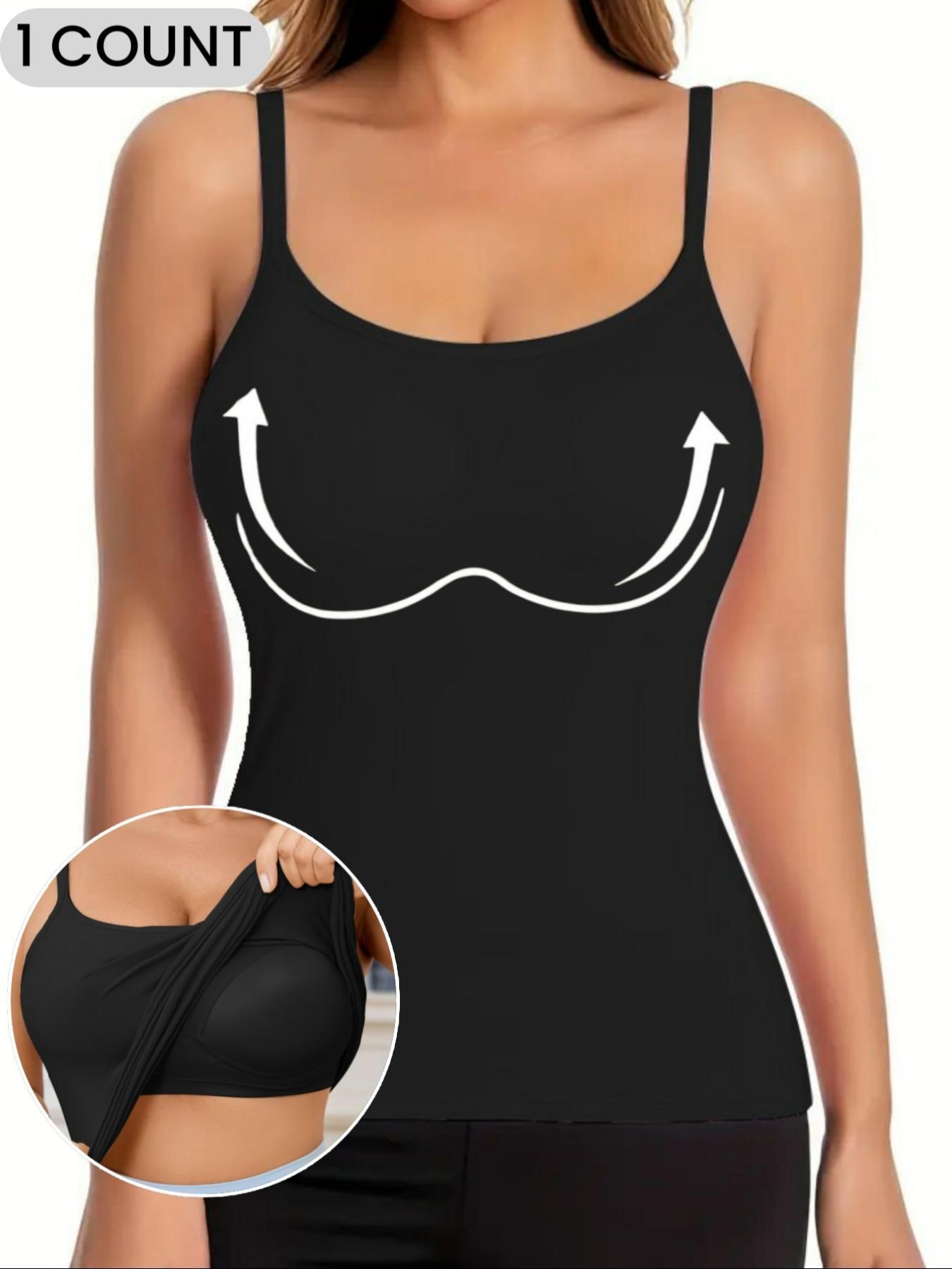 Women's Solid Color Padded Shapewear Cami Top, Adjustable Straps,Breathable Comfortable Shaper Top, Built in Bra,Tummy Control Compression Shapewear for Daily Wear or Outdoor,Ladies Underwear for Fall & Winter,Soft Stretch Fabric,Keep Warm Lingerie