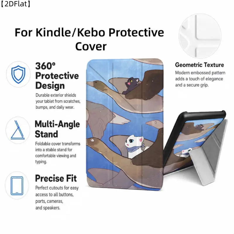 For Kindle/Kobo/Tolino Case, with stand Cat Flying On Duck for New Kindle 11Th 2019, for Kindle 11th Generation Case for Kindle 11Th (2022/2024), 6-Inch, 7-Inch Kindle Paperwhite 12Th Generation 2024 Vision Color (2024) /Vision 6 (2021）/Shine Color (2024)