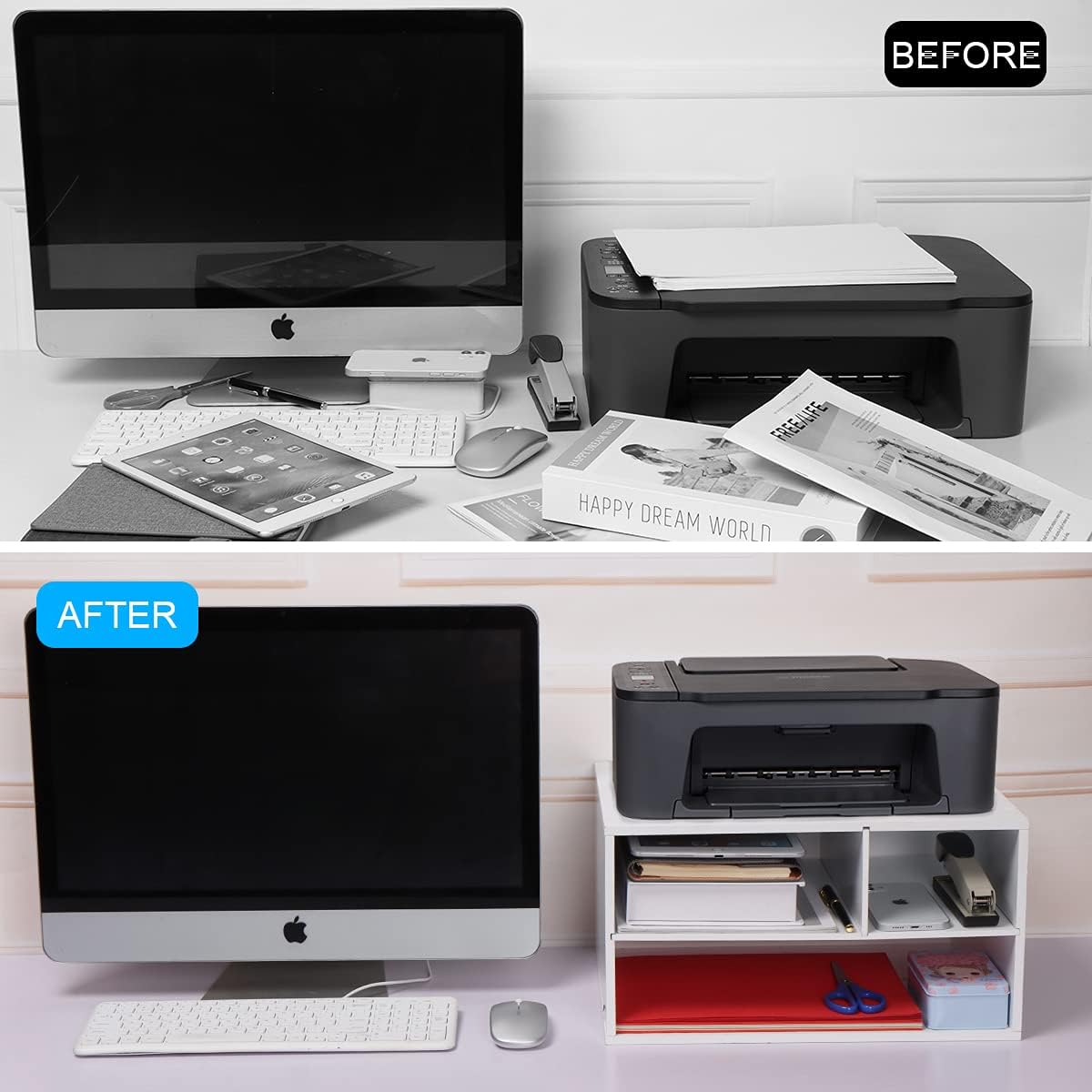 Printer Stand Shelf with Storage  Desk Paper Organzier for /Office,Printer Riser, 2 Tire