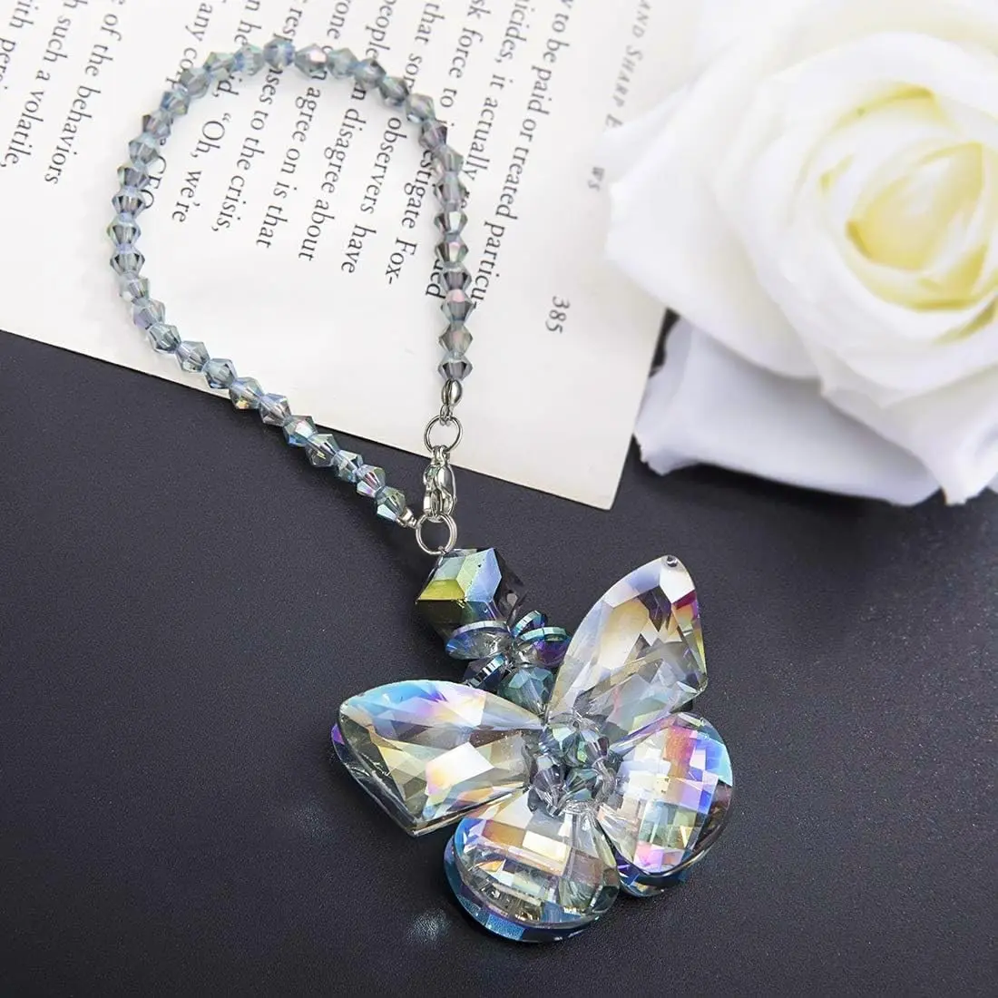 Crystal Glass Butterfly Car Key Charm Mirror Hanging Ornaments Gift (Butterfly-1)
