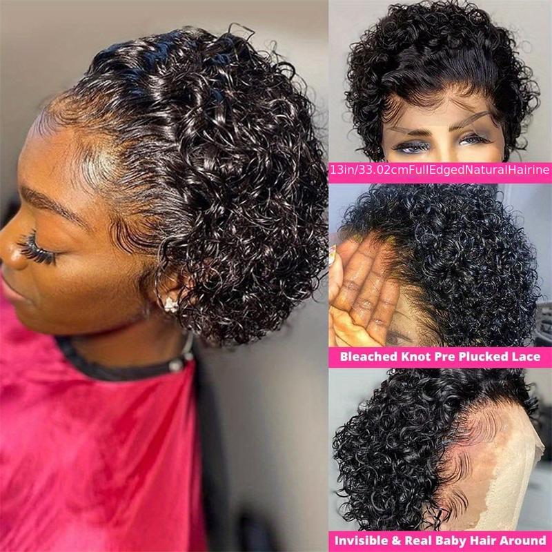 [Curly Blonde Wig] Kinky Curly 13x1 Short Blonde Lace Front Wig |   High-Quality Human Hair with Flocked Highlights, Density Elf Cut, Natural Look for Parties & Casual Attire