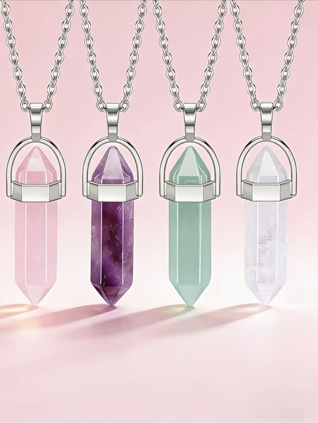 10 Pcs Natural Raw Pointed Crystal Pendant Necklaces, Spiritual Pocket Crystal Accessories for Protection.