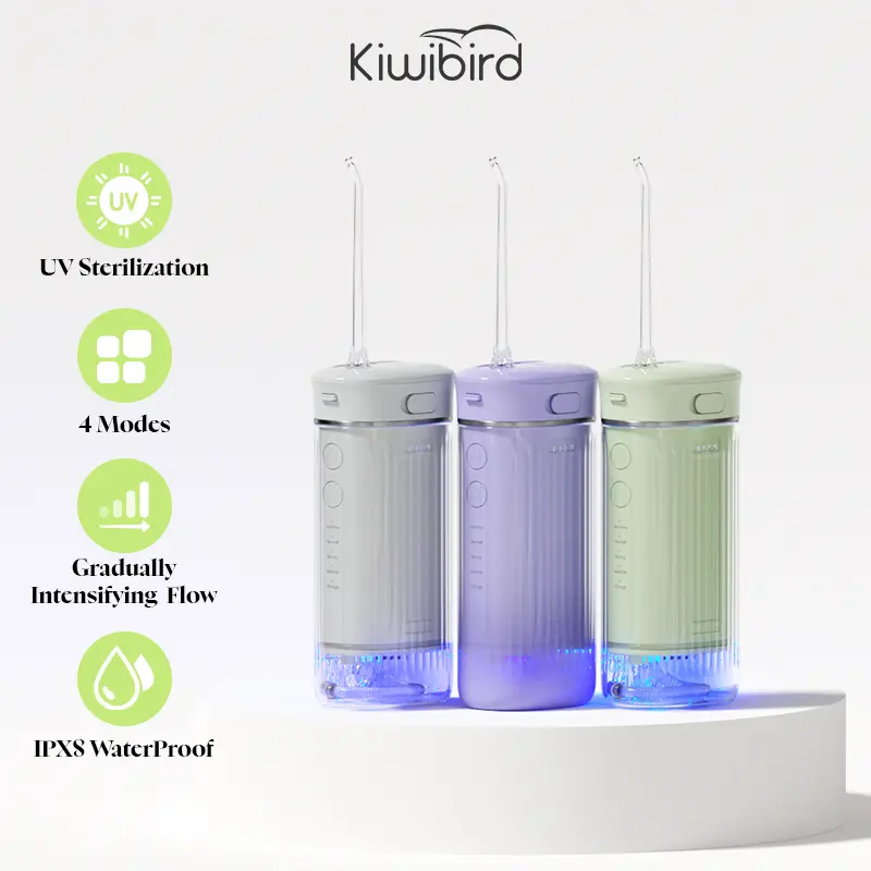 UVC Light Portable Water Flosser 230ml IPX8 Waterproof 4 Nozzles 3 Modes USB-C Charging Oral Irrigator for Home and Travel