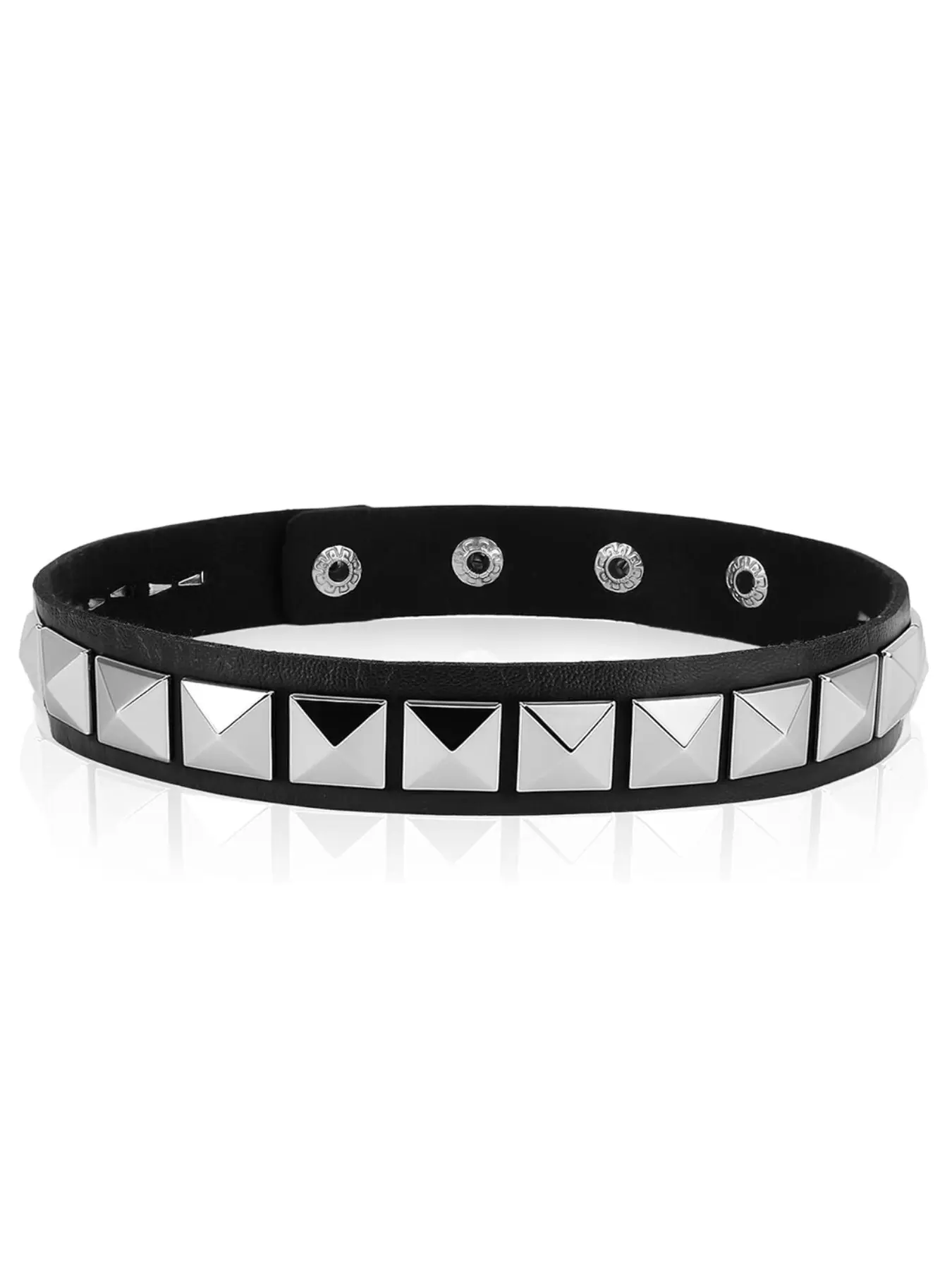 Punk Square Pyramid Stud Faux Leather Choker, Adjustable Multi Eyelet Snap Collar, Gothic Rock Unisex Neck Jewelry for Women Men