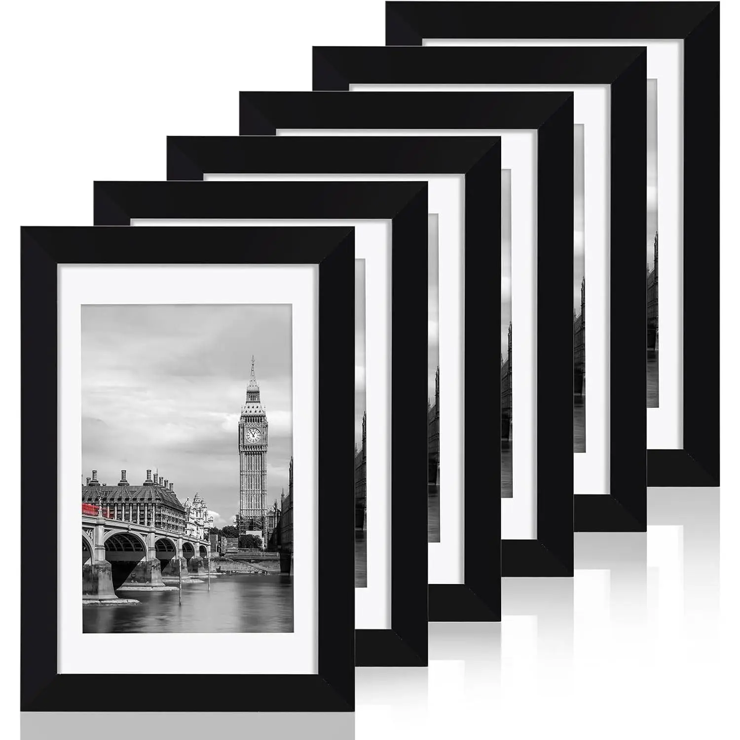 4x6 Picture Frame Set of 6, Black PVC Frame with Shatter-Resistant Plastic Cover, Thin Border, Lightweight, Wall or Tabletop DecorGift