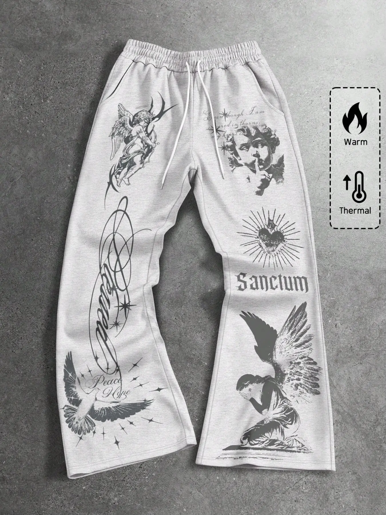 Unisex Dark Streetwear Wide-Leg Graphic Sweatpants, Elastic Waist with Drawstring, Perfect for Daily Wear, Music Festivals, Skate Parties