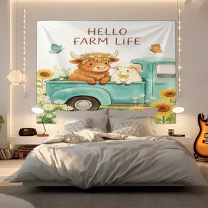 1Pcs Vintage Truck Farm Animal Printed Tapestry, Wall Hanging Tapestries for Renters, Wall Blanket Backdrop Decor for Home