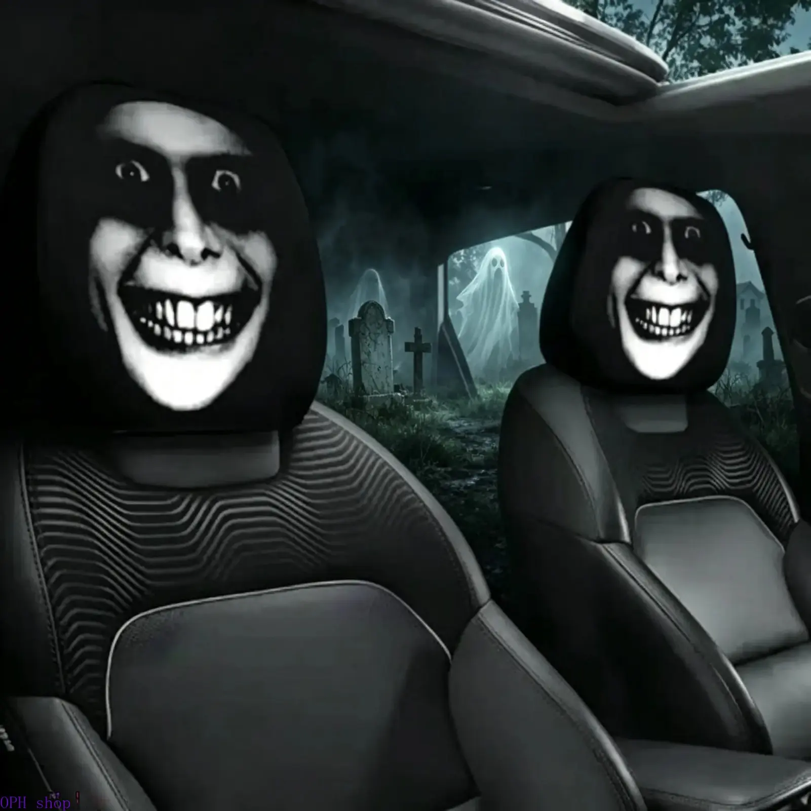 2 Pack Car Headrest Covers, Spooky Clown & Chilling Grinning Killer Print Polyester, Universal Fit and Washable Seat Protector, Novelty Gag Gifts for Halloween
