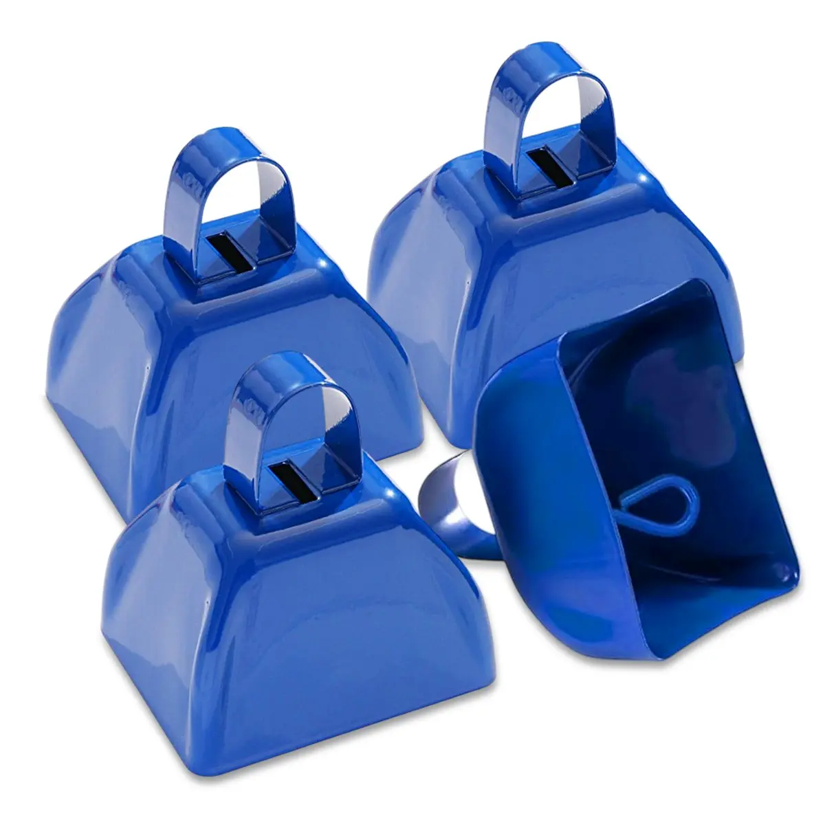 4 Pack Metal Cowbells with Handle, 3 Inch Cow Bells for Sporting Events, Loud Cow Bell for Cheerleading, Perfect for Football Games & Celebrations