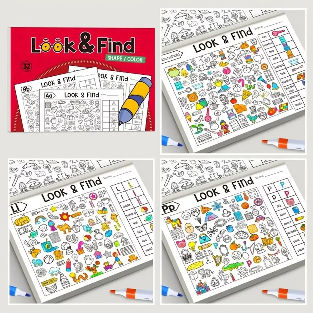 New educational interactive find-and-color book set. The album contains over 1,000 kinds of animals, vegetables, vehicles, musical instruments, letters, etc. It is a fun and educational early learning tool for preschoolers, suitable for the back-to-school