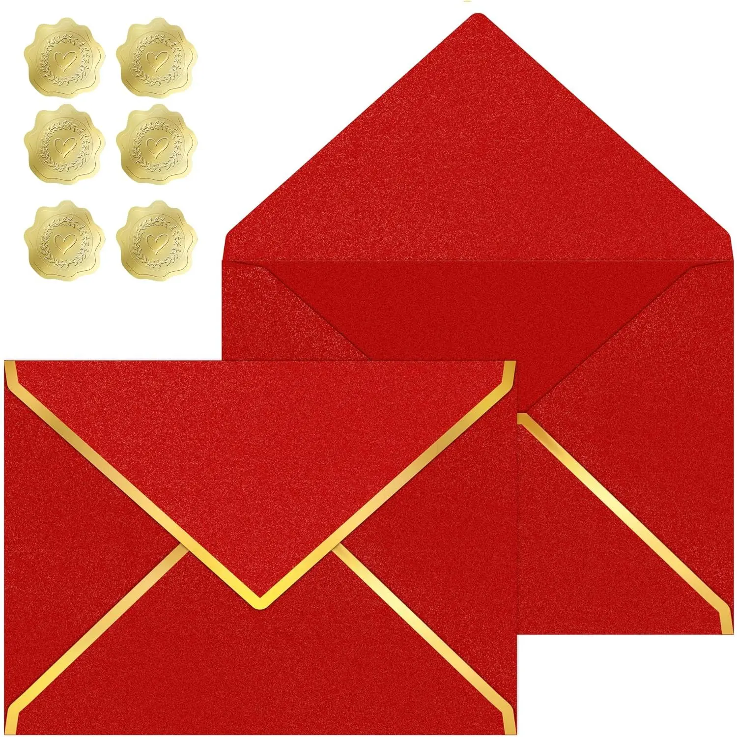 30 count 5 x 7 Inches A7 Envelopes with V Flap  Foil Border, for Office, Business Envelopes Colored Envelopes for , ,Wedding,Invitations, Graduation,  Shower (Red)