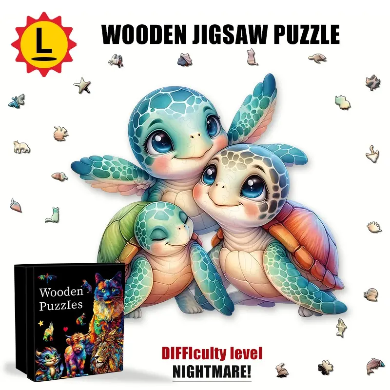 Cute Sea Turtle Wooden Puzzle, Colorful Ocean Animal Puzzle, Educational Toy for Logical Thinking, Perfect Gift for Birthdays, Halloween, Christmas