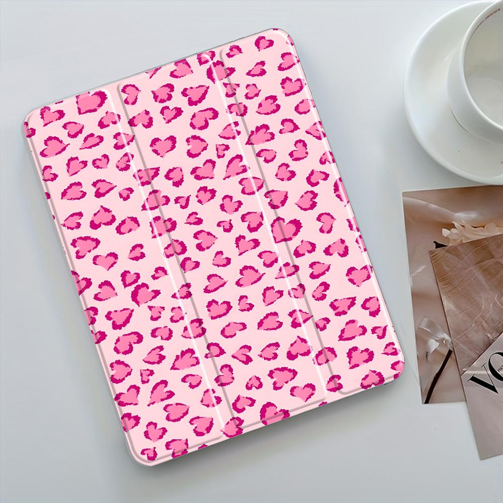 Romantic Pink Leopard Pattern Four-Corner Shockproof Tablet Case with Pen Slot Foldable,Suitable for iPad Mini, Air, Pro 4,5,6,7(2017,2018,2019,2020,2021,2022,2023,2024,2025 models),and Samsung S6,7,8,9,10FE + A7 LTE tablet cases