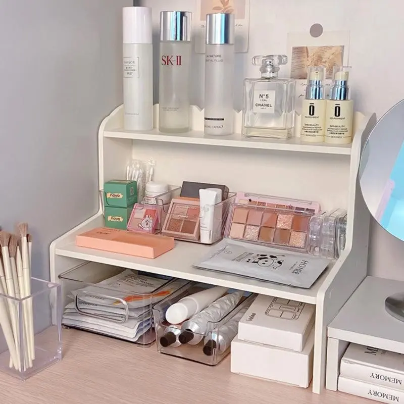 Desktop Organizer Rack, Dorm Office Storage Box, Multi-Layer Dust-Proof Shelf, Cosmetic Makeup Table Holder, Style Desk Organizer