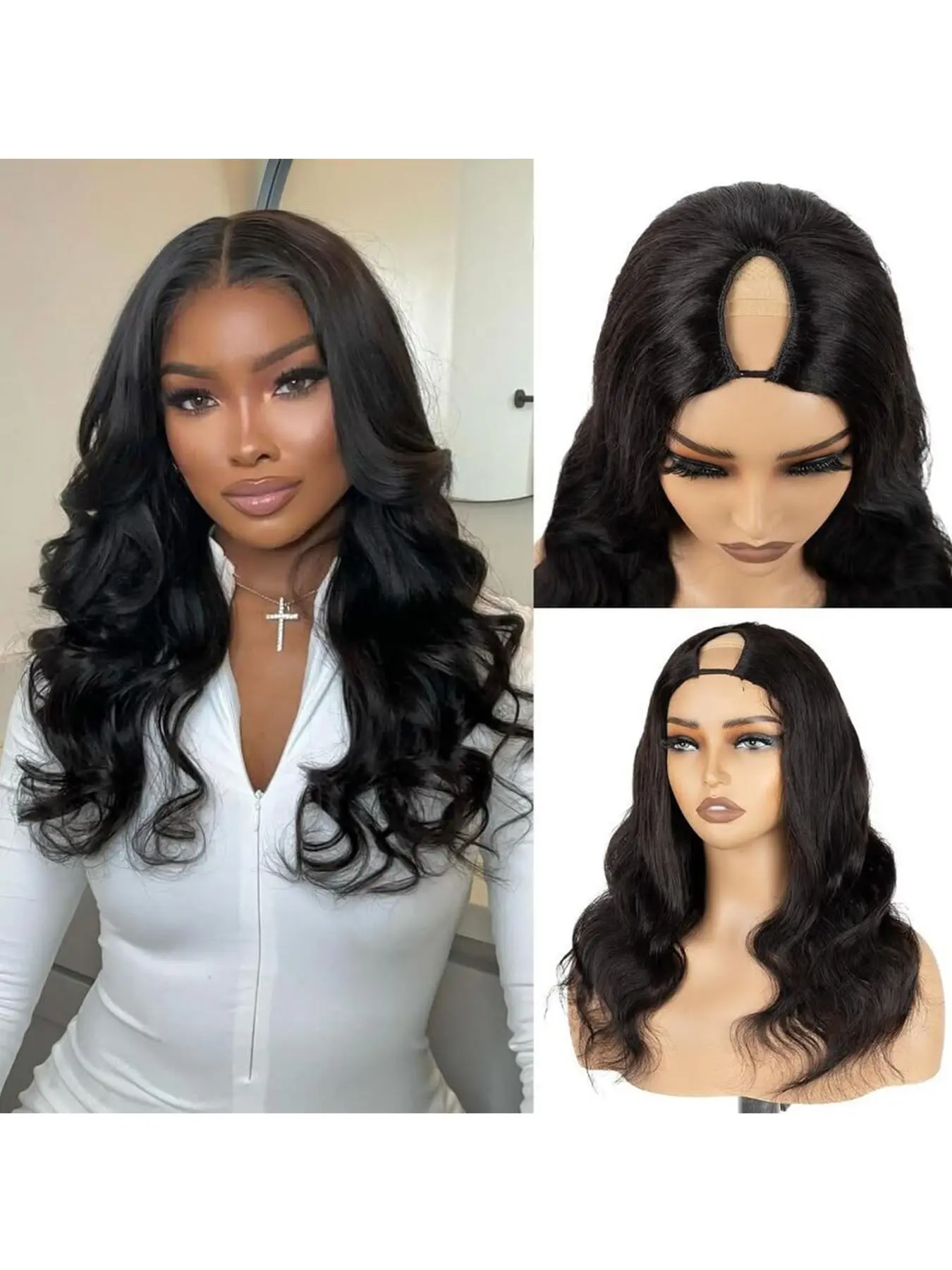 [Super Deal] V Part Wigs Body Wave Wigs Upgrade Glueless V-Part Clip In Wigs Synthetic Wigs Heat-Resistant Hair Black Half Wig For Women No Leave Out, No Glue, No Sew-In, Beginner Friendly