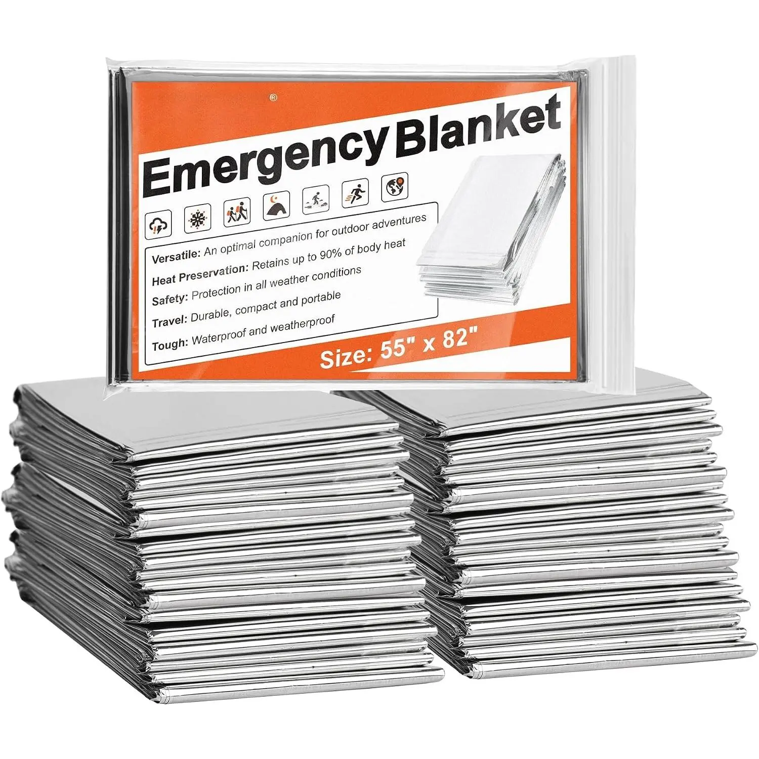 6 Pack  Mylar Blanket,  Blanket Space Blanket  Rescue Insulating Reflective foil kit Outdoors Hiking Camping Blanket  for Outdoors, Hiking, Camping