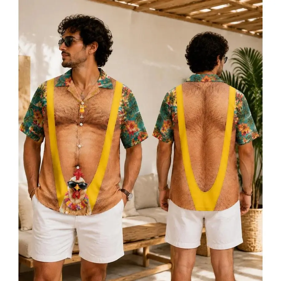 Funny Body Illusion Hawaiian Shirt, Men's Tropical Vacation Shirt, Novelty Beach Shirt, Summer Party Outfit, Funny Gift, Aloha Button Up