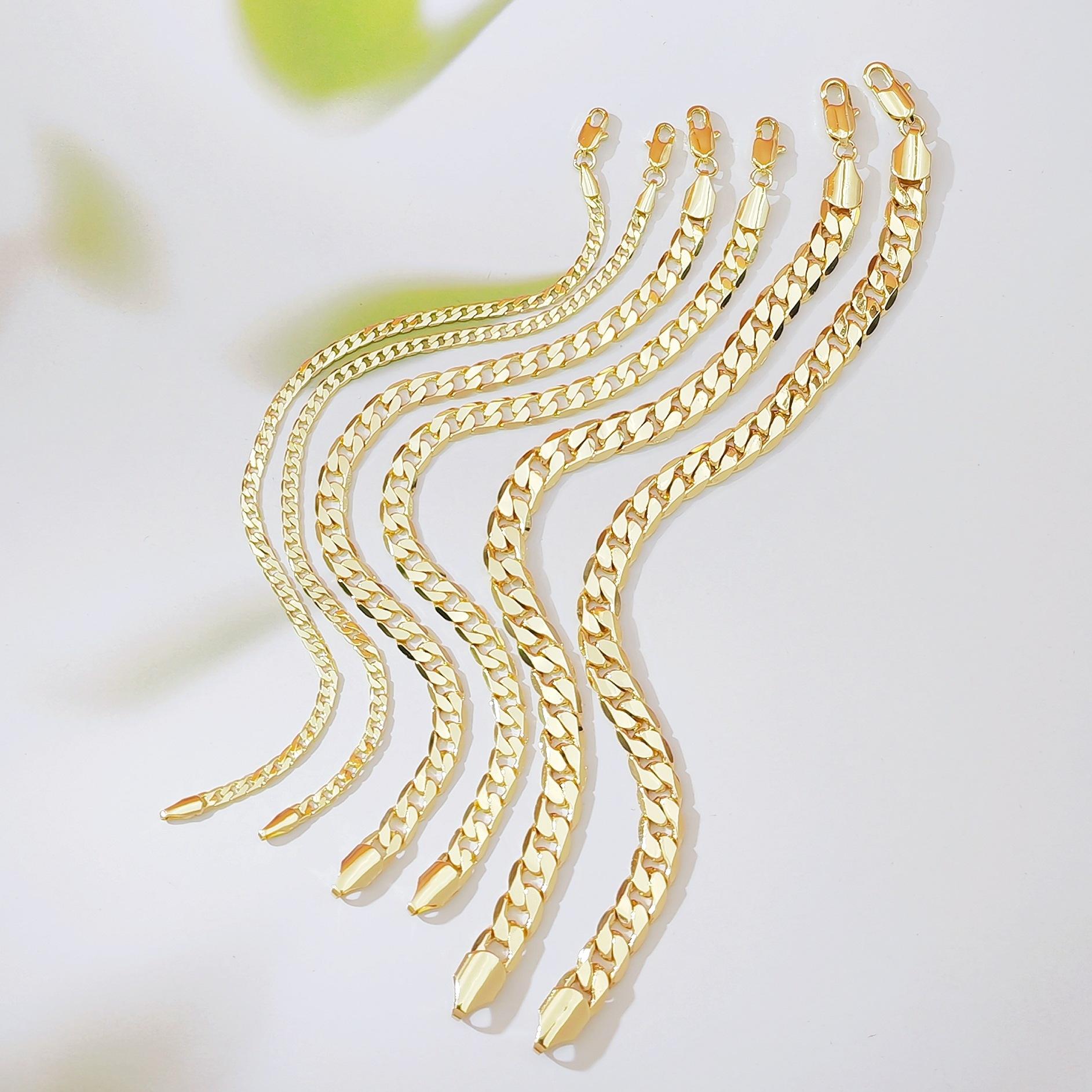 Cross-border hot-selling European and American fashion men and women couples chain chain bracelet, copper-plated 18k gold flat Cuban chain