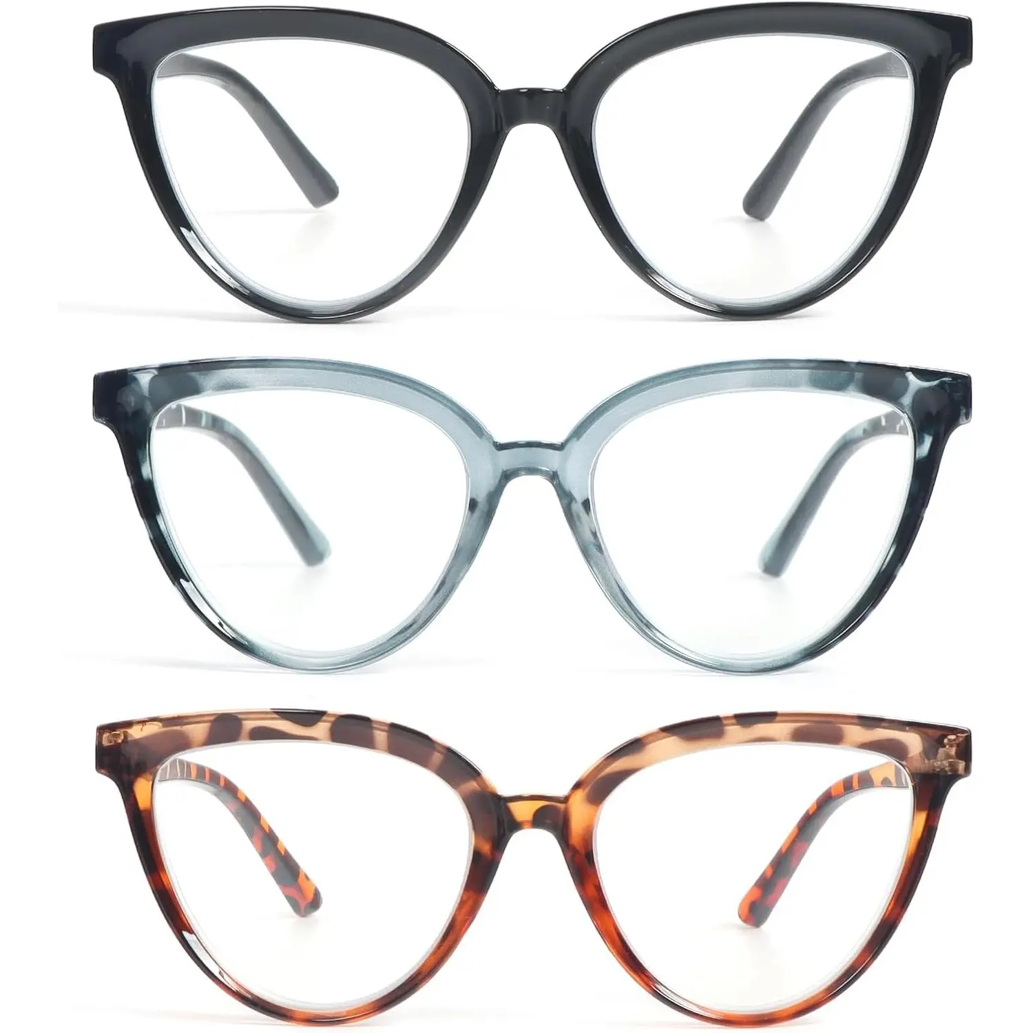 Eye Reading Glasses for Women 3 Pack Stylish Design lue Light Blocking Spring Hinges Readers