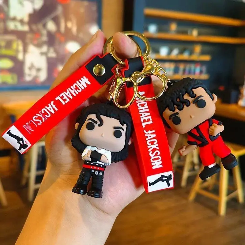 4 Styles Classic King of Dance Jackson Keychain Singer Key Ring Holder Pendant Key Chains Michael Jackson Men's and Women's Gift