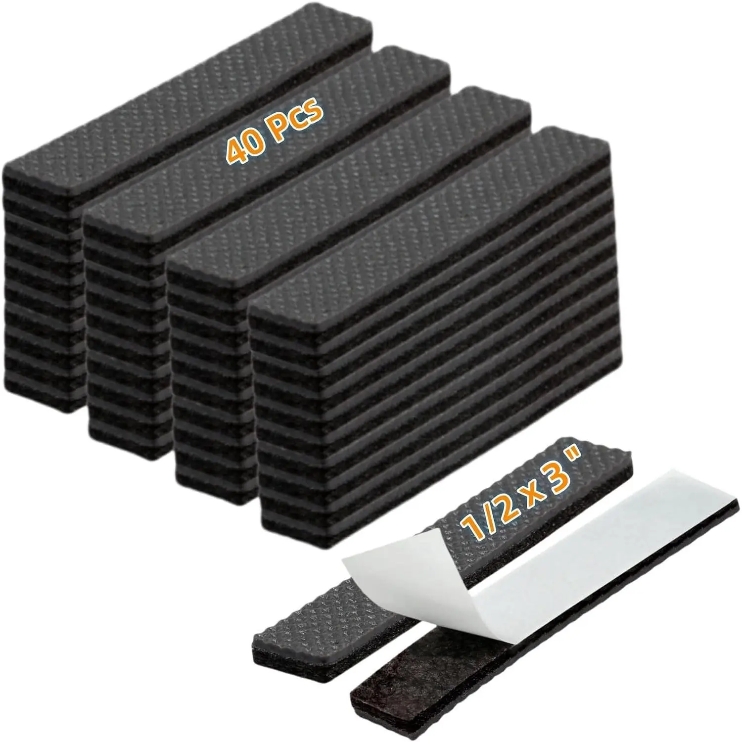 Non Slip Furniture Pads 1/2" x 3" Self Adhesive Rubber Strips Chair Leg Grippers Anti Scratch Floor Protectors, 40 Pcs RectangleGift