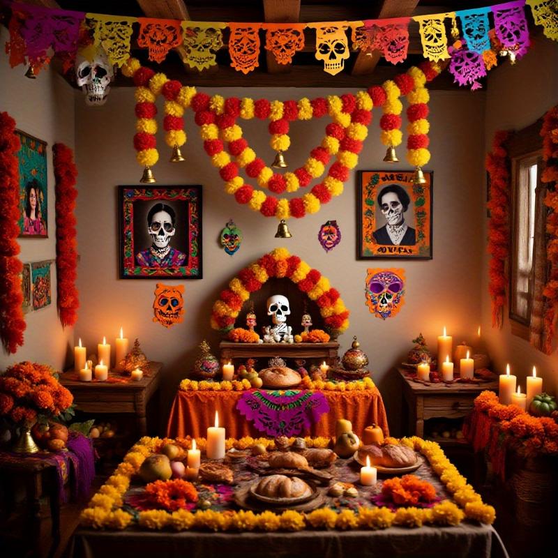 100cm/39inch Artificial Marigold Hanging Flower for Diwali, Halloween, Mexican Day of the Dead, Wedding Door Curtain, Festival Decoration, Festive Occasion, |vibrant Floral Display|plastic Flowers, Artificial Flowers For Home Decor