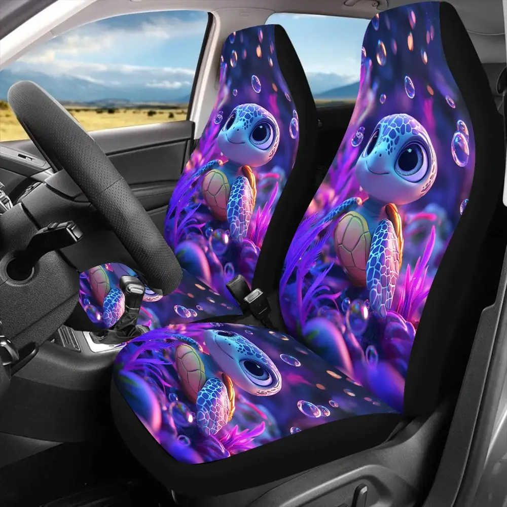 2pcs Purple Cartoon Turtle Print Car Seat Covers for Women and Men,  Front Seat Protector for Cars, SUVs, Sedans, and Trucks - Enhance Driving Pleasure, Perfect Gift for Family or Friends