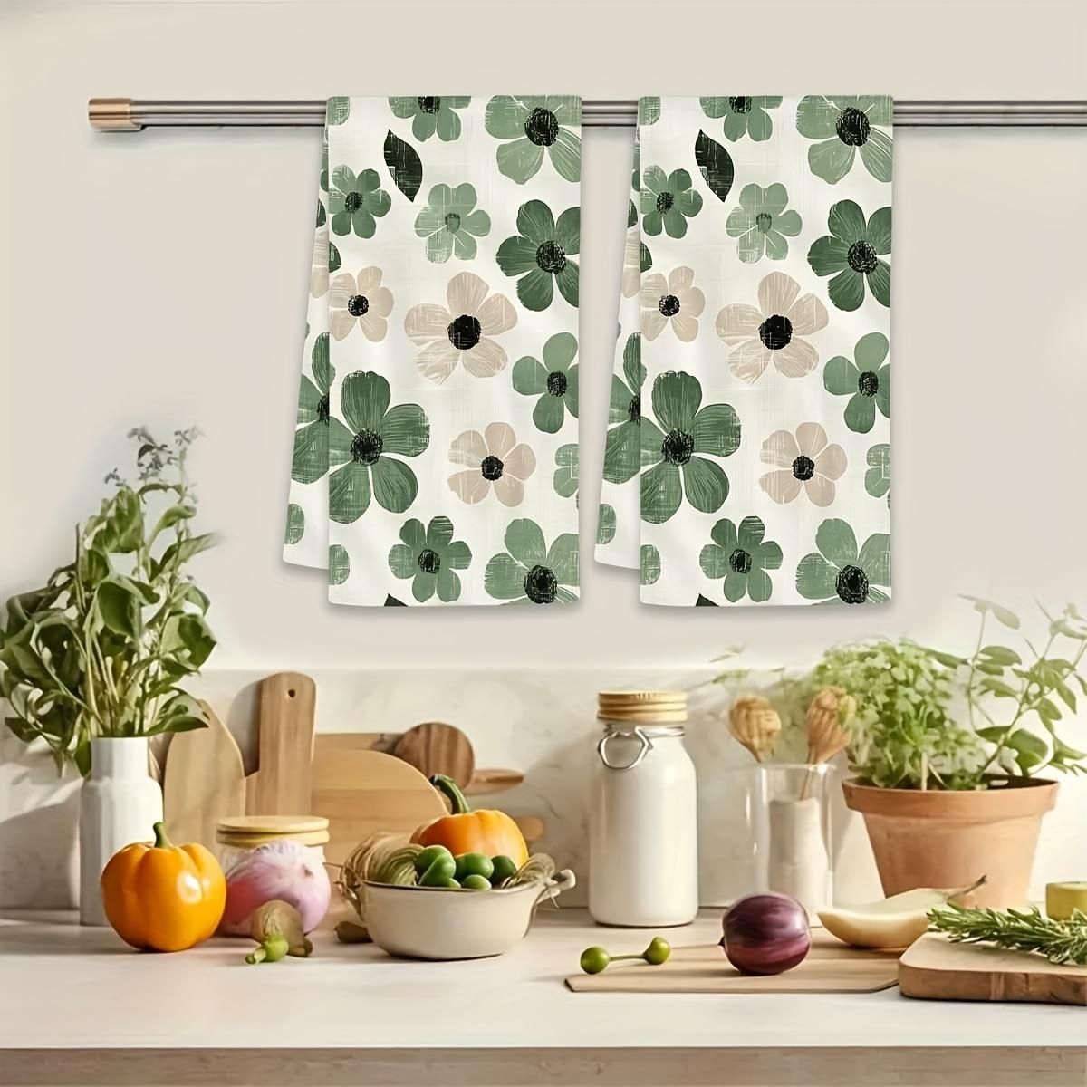 2pcs 23.6x15.7 In Sage Green Floral Farmhouse Kitchen Towels Reusable Dishcloths For Cooking Baking Cleaning Drying - Decorative Hand Towels For Home Bathroom Housewarming Gifts