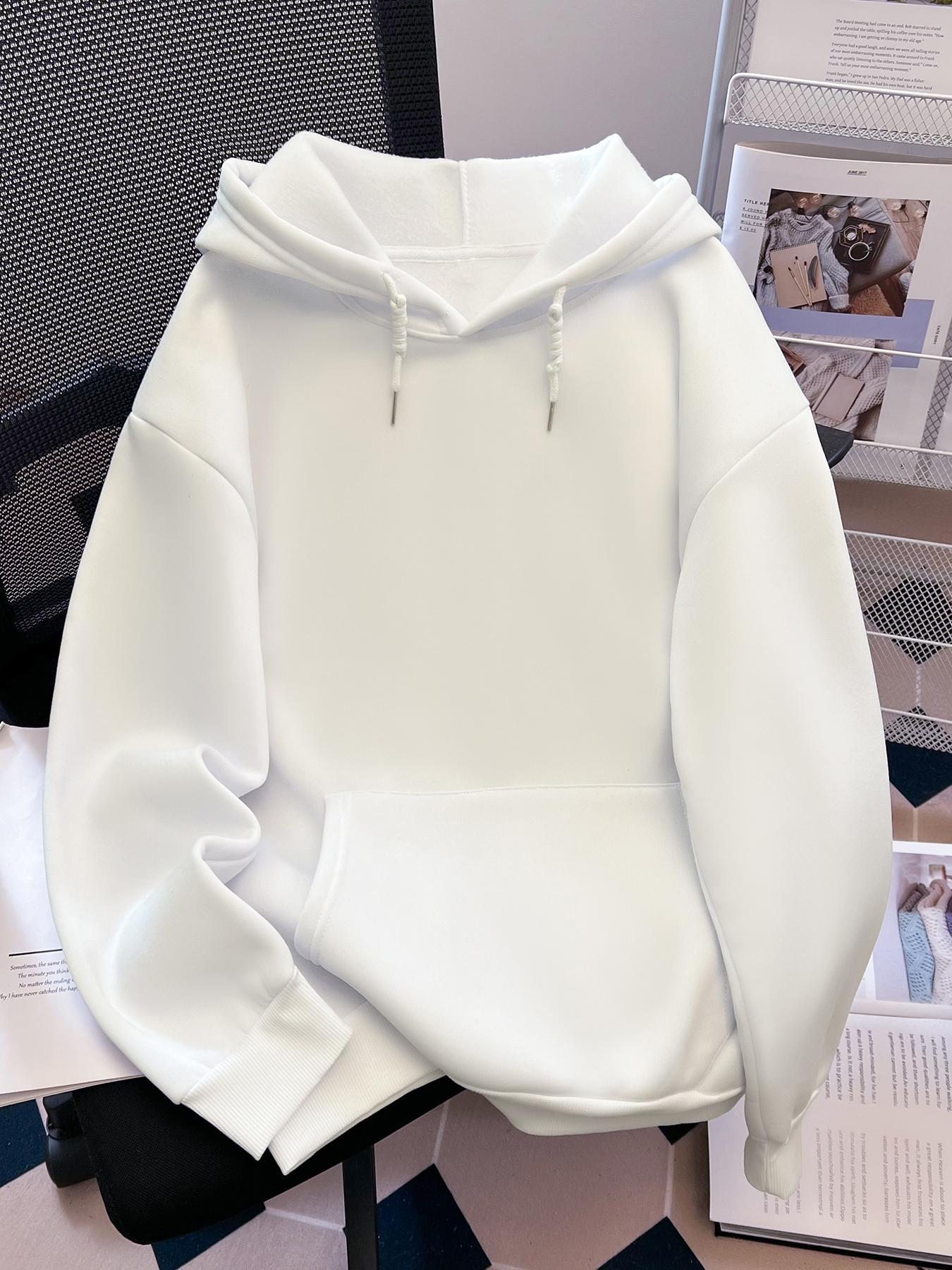 Women's Solid Color Drawstring Pocket Hoodie, Casual Minimalist Loose Basic Knit Long Sleeve Hooded Sweatshirt for Fall & Winter, Women's Clothes for Daily Wear, Womenswear