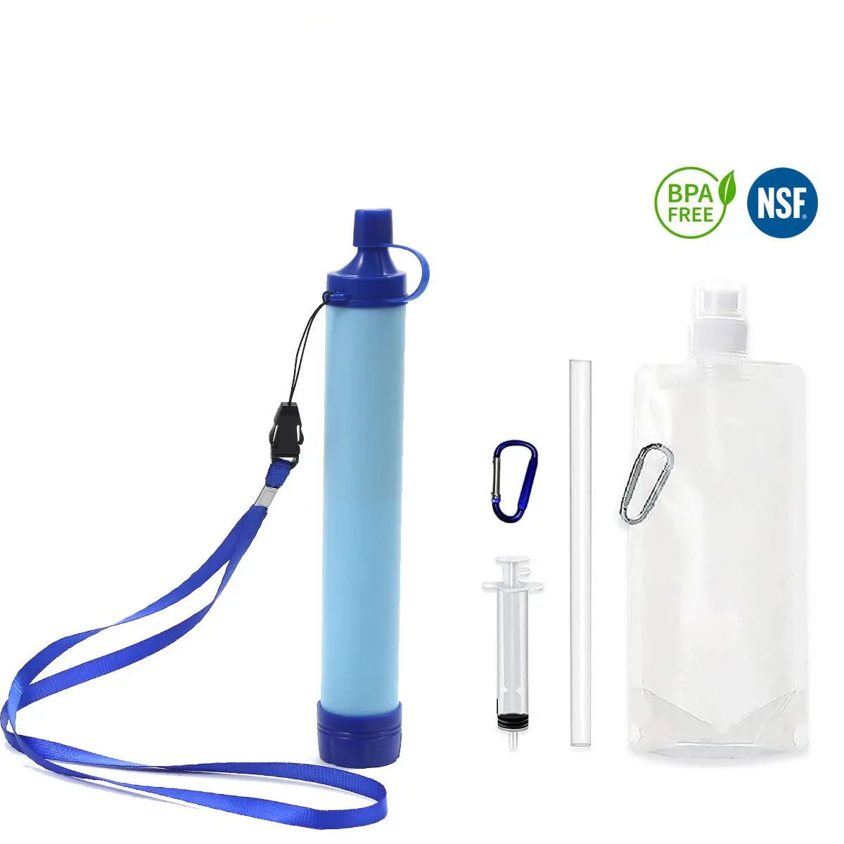 Single-User Compact Portable Size Outdoor Emergency Straw Filter, Chemical Water Purifier for Camping, Hiking