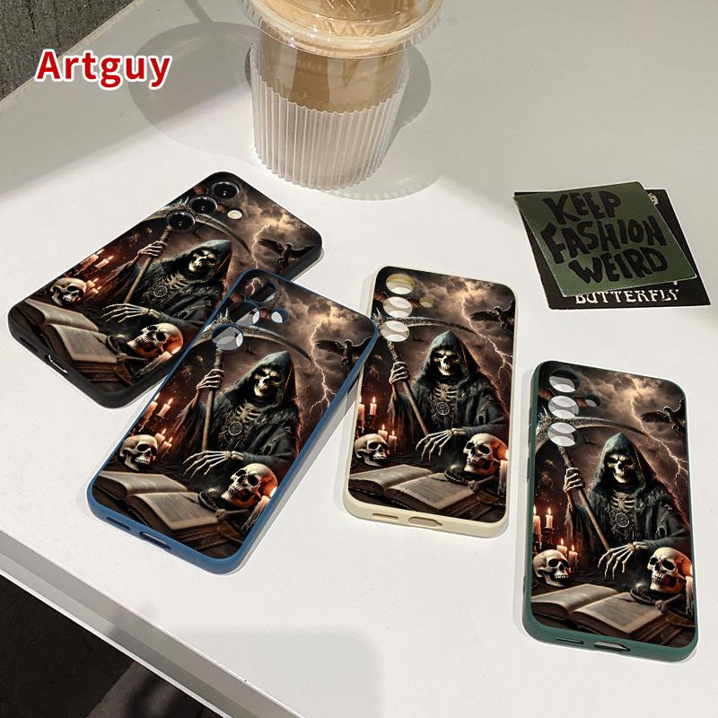 Grim Reaper Pattern Straight Edge Phone Case Compatible with Samsung S24 ultra plus S25 S23 S22 Ultra Plus Shockproof Full Camera Protection Durable Slim Silicone Cover