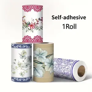 1 Roll Self-Adhesive Wall Stickers for Skirting, Vintage Floral Patterns Waistline Skirting Wall Border Stickers Peel and Tear Stickers, 5.0 meter long, Self-Adhesive TV Backdrop Door Frame Decorative Line Stickers Home Decor Skirting