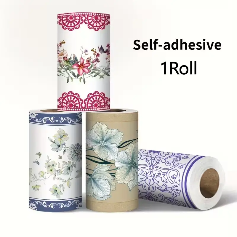 1 Roll Self-Adhesive Wall Stickers for Skirting, Vintage Floral Patterns Waistline Skirting Wall Border Stickers Peel and Tear Stickers, 5.0 meter long, Self-Adhesive TV Backdrop Door Frame Decorative Line Stickers Home Decor Skirting