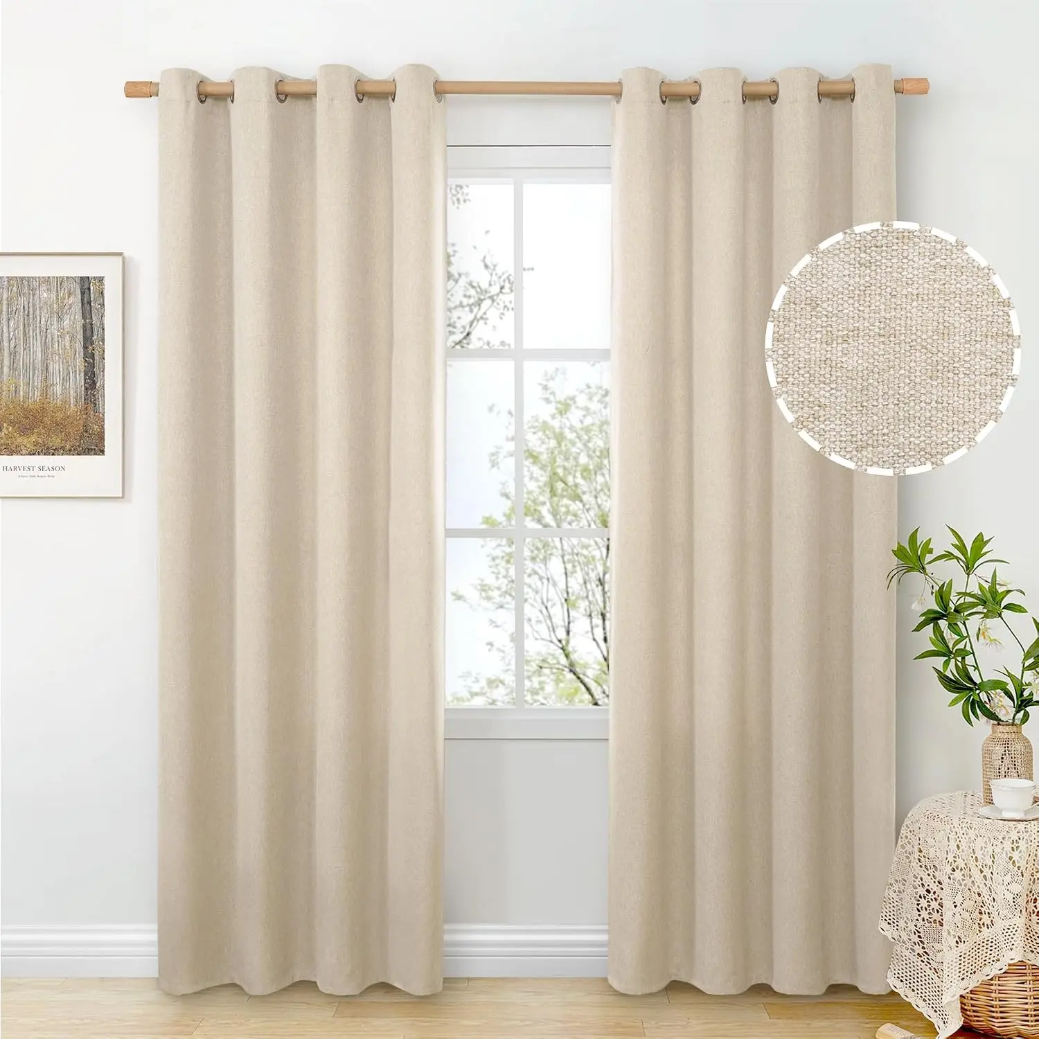 BGment Oatmeal Linen Curtains, 84 Inch Length 2 Panels Set for Living Room