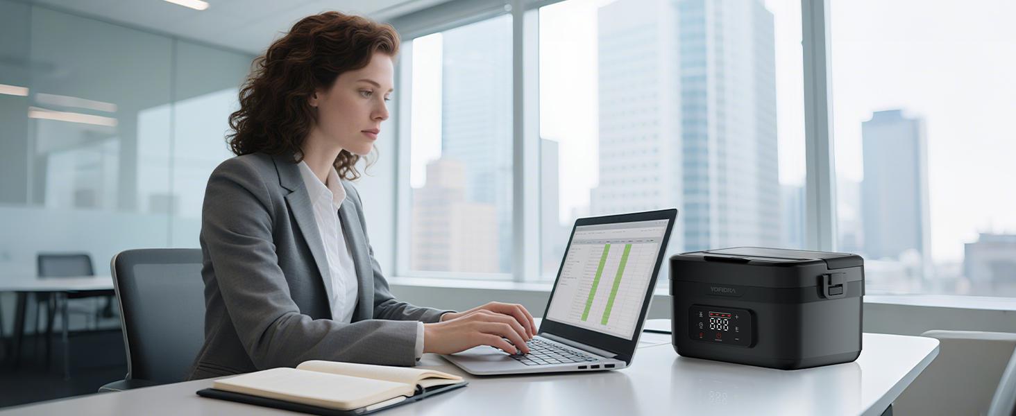 Yofidra Stylish Cordless Portable Electric Heated Lunch Box 1.5L-6 Cups Self-Heating with 10000mAh Battery Timer & Temp Control Food Warmer for Adults Office Outdoor Black Tableware Meal Prep Containers Stainless Steel Bento Square