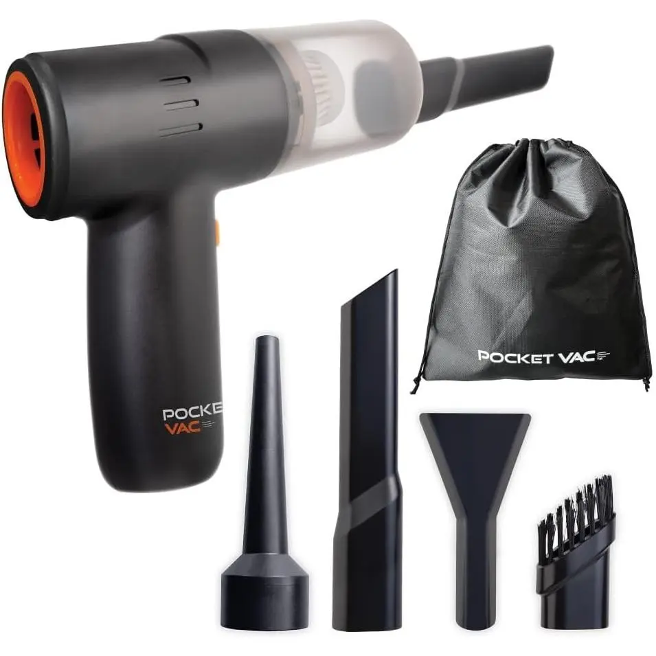 2-in-1 Cordless Handheld Pocket Vac Vacuum & Blower Single Unit - Rechargeable, Compact Mini Size, Portable with Reusable HEPA Filter for Car/Home/Kitchen - Home Supplies Organizer Accessory